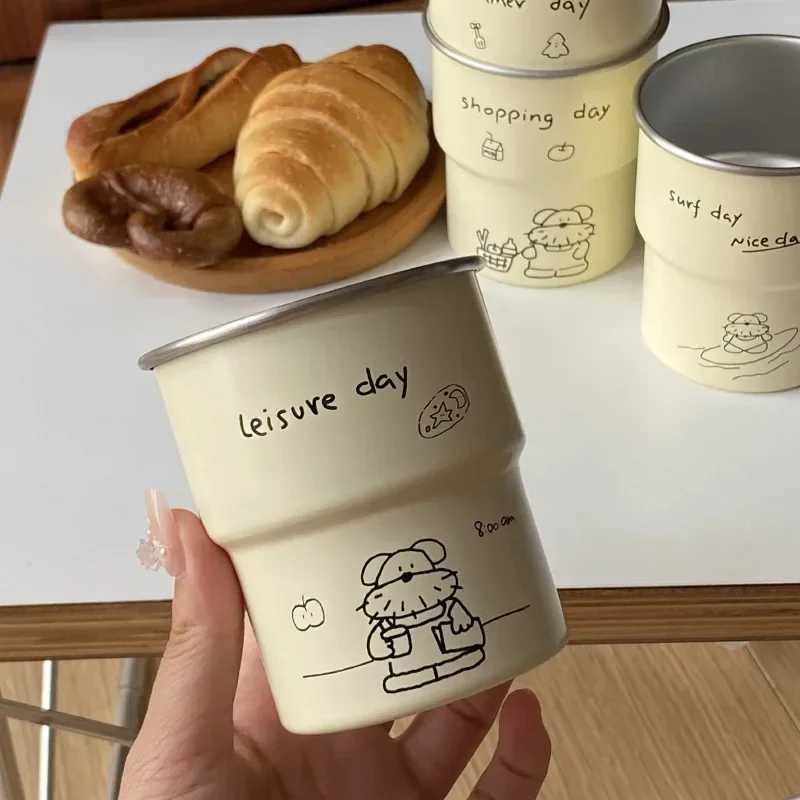 300ml coffee cup travel cup oat milk brewing cup outdoor camping stainless steel g with dog pattern beverage Y241211