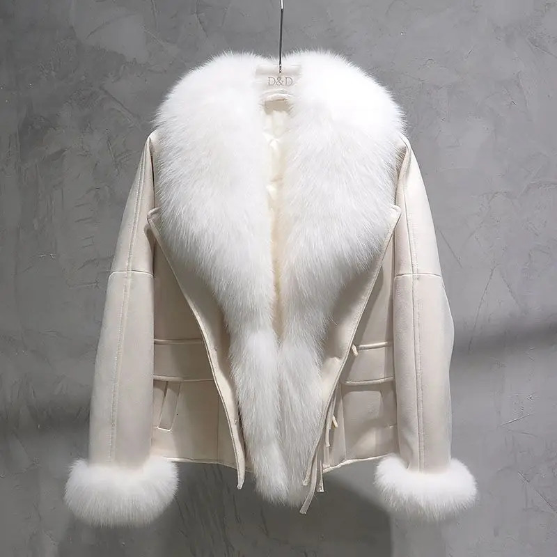 Full leather big fur collar coat womens short 2025 winter padded clothing fashion T790 241212