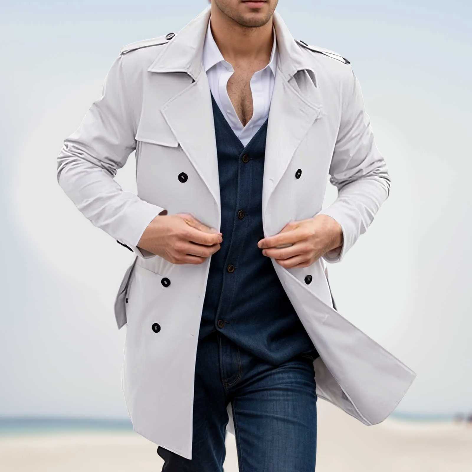 Fashionable classic mens wool jacket autumn and winter new item lapel double button windproof slotted jacket with cold mid length jacket W241211