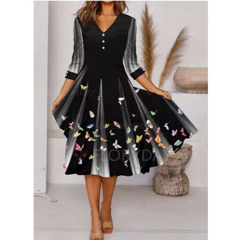 Mid length mid waist skirt set, temperament for commuting, single printed black quick drying skirt, 2024 new casual versatile fashion clothing