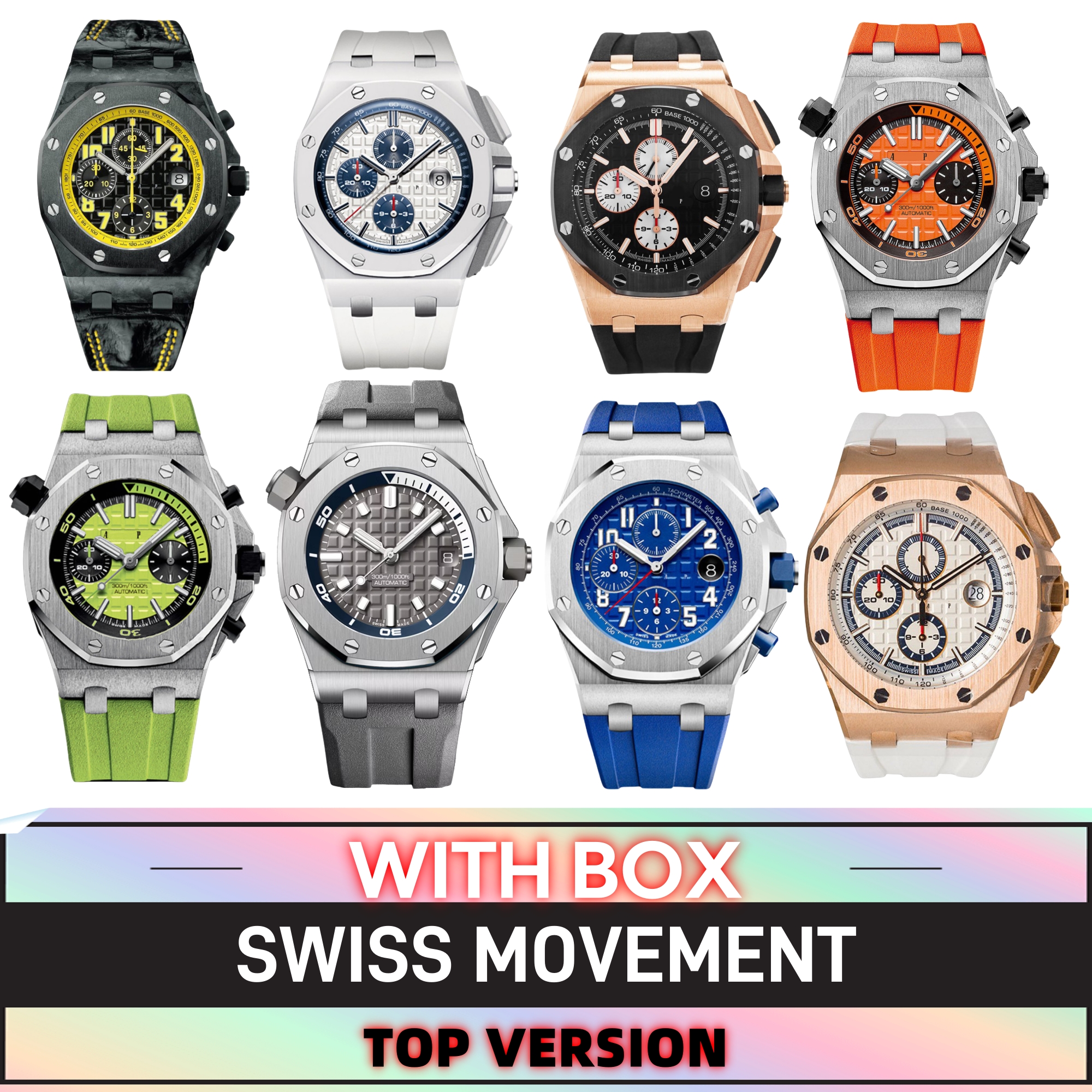 Man Watch Audemers Piget Watch Offshore Swiss Movement 43mm Luxury Chronograph Watches Man Rubber Band Luminous Water Resistant Designer Wristwatch Montre