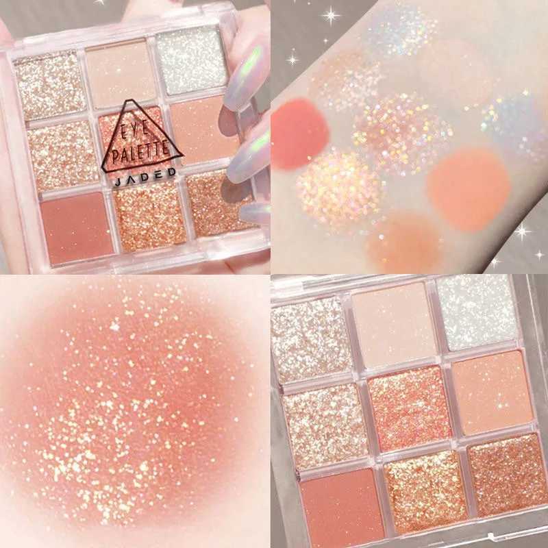 Orange Snowflake Shiny 9-Color Pink Eye Shadow Palette Women Diamond Glitter Matte Eyeshadow Waterproof Charming Eyes MakeupW241212