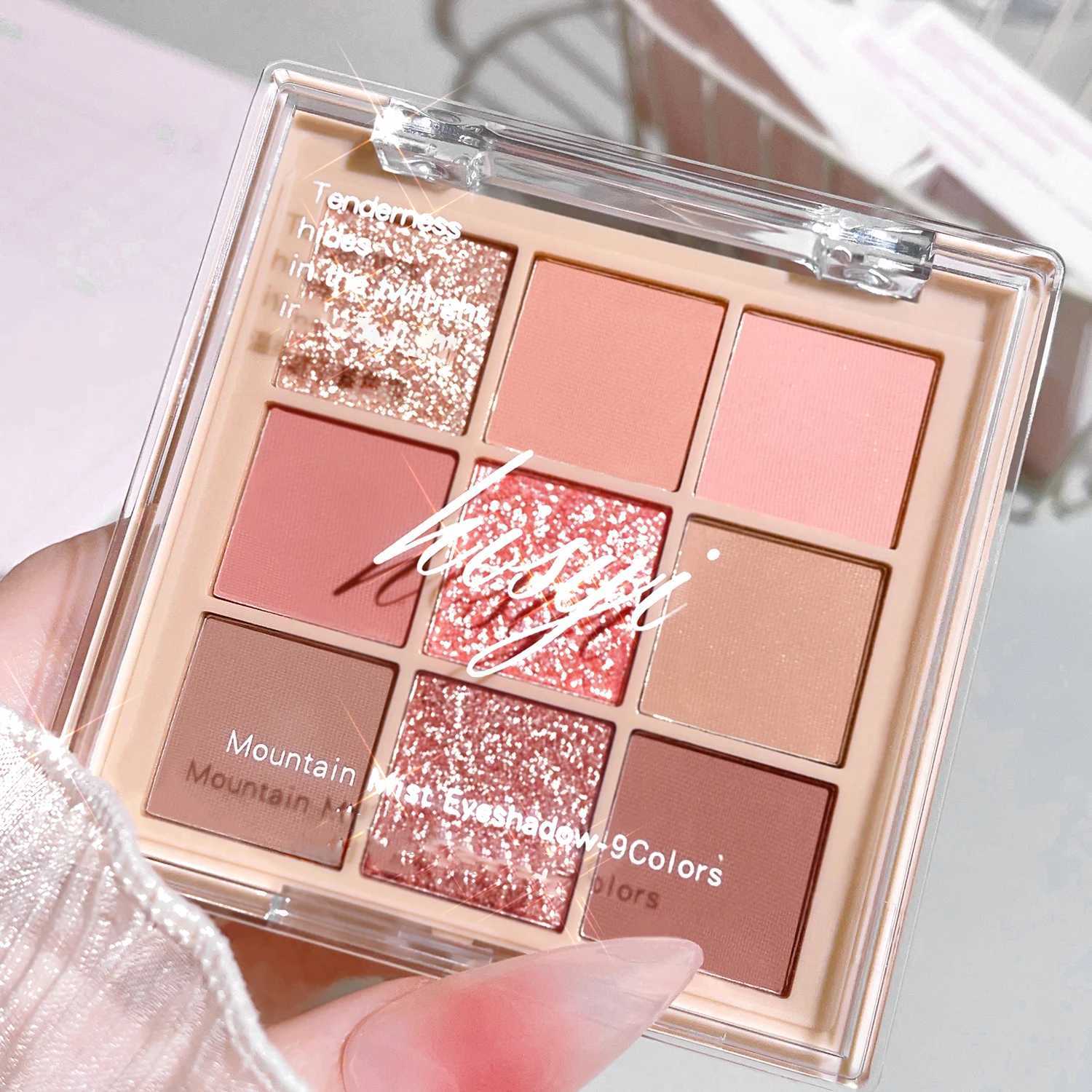 Shiny 9 Color eye shadow Palette Shiny Glass Shiny Finish Brown Coral Chocolate Gold eye shadow PaletteW241212