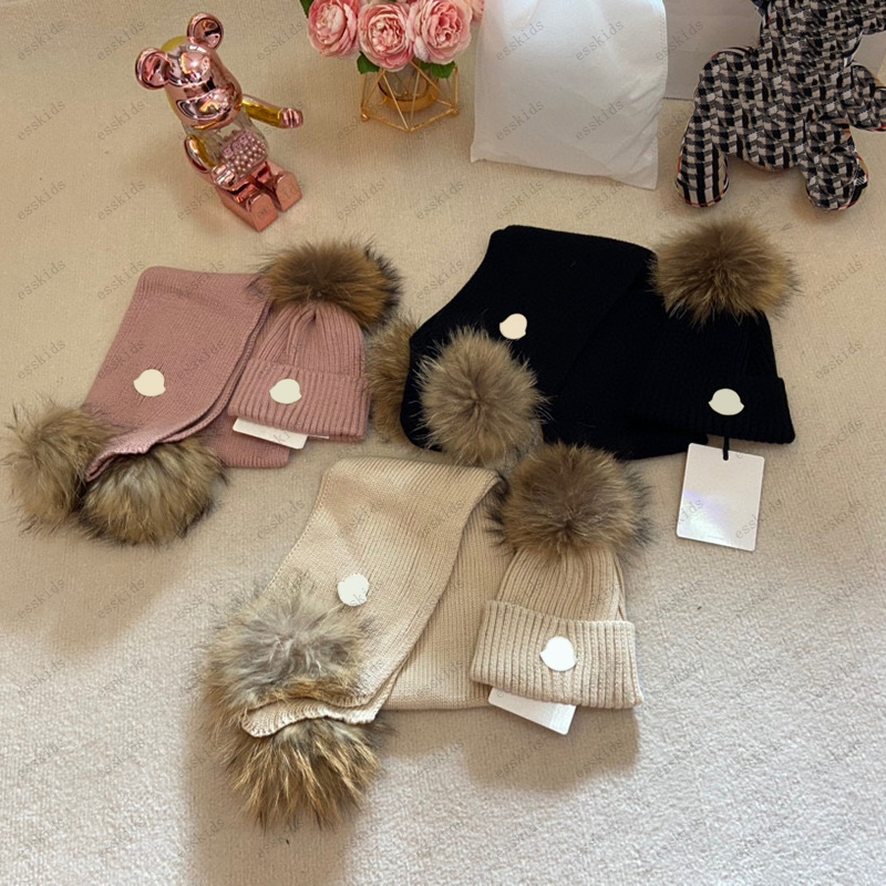 Children Knitted Scarf Fashion Winter Kintwears Hats Baby Headscarf Newborn Clothes Kids Warm Scarf Hats Sets Child Snow Set CXD2412122F12