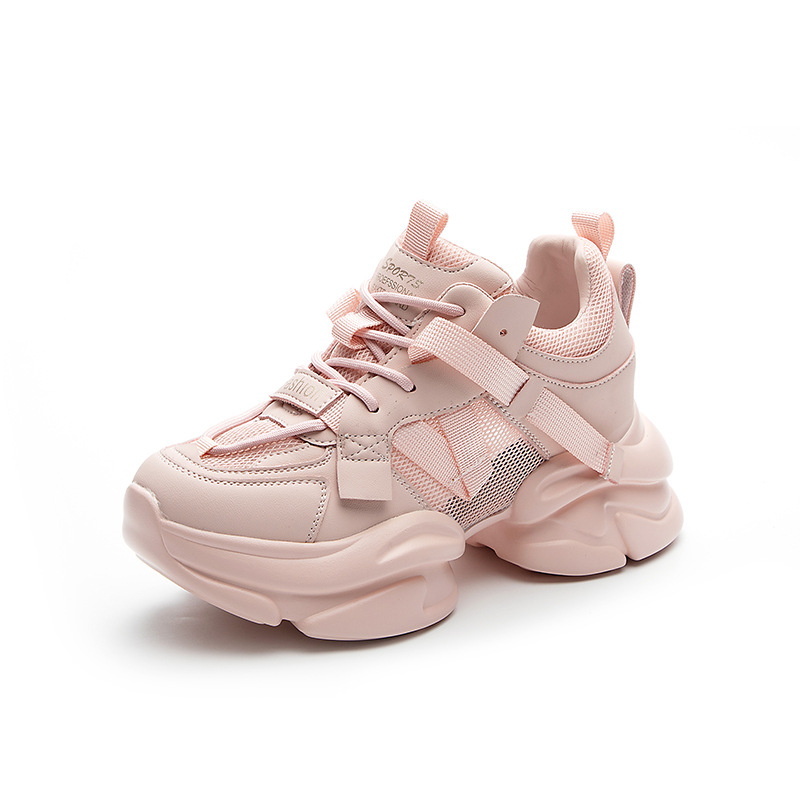 Daddy shoes 2025 spring new ins leather soft sole sports casual shoes thick soles increase shoes dance shoes women