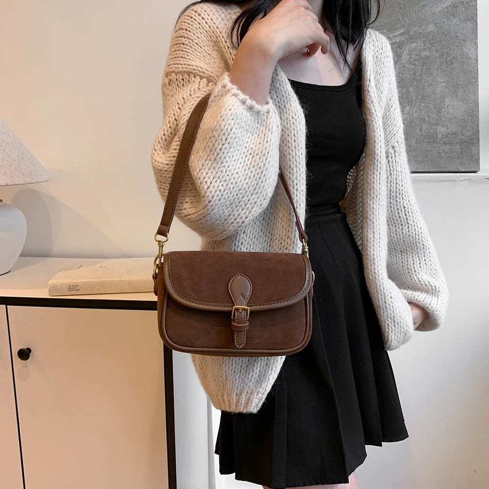 Faux Suede Shoulder Bag for Women Retro Crescent Underarm Bag Ladies Travel Suede Crossbody Bags Female Vintage Messenger Purse 241212