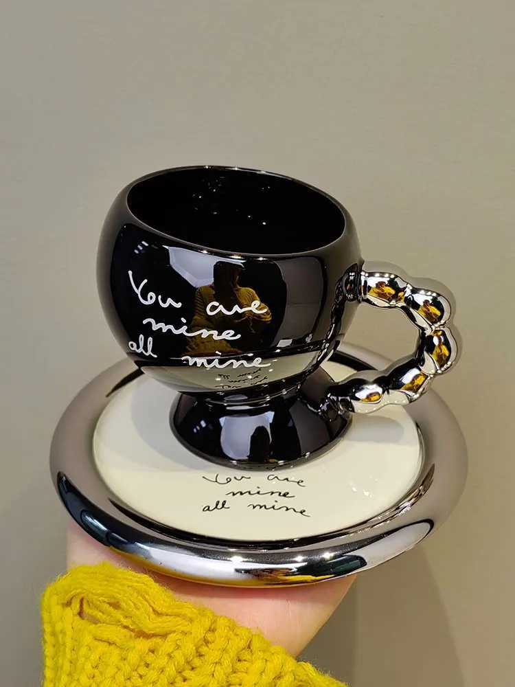 200ml black coffee cup sauce set high-end exquisite ceramic cup and plate set luxurious retro design sensory cup and plate set Y241211