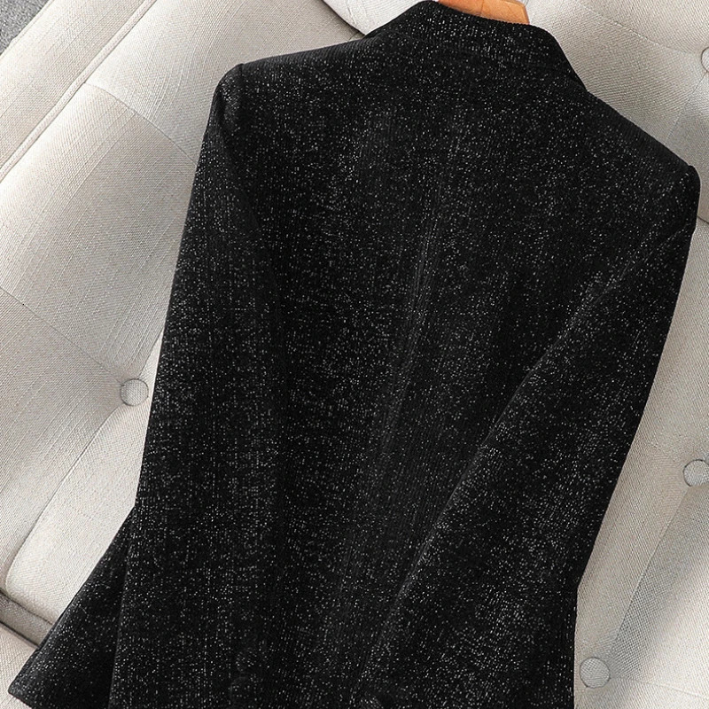 Gorgeous Blazers Women Fashion Slim Golden Velvet Elegant Temperament Blazer Coat Commuting Autumn Winter 241209