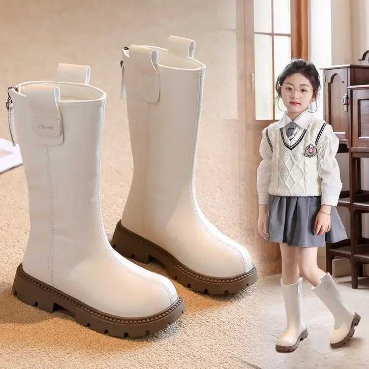 Boots Korean Version Tall Brown 2024 British Wind Riding Boots Autumn Winter Girls Black Foreign Trade New Long Boots H241212