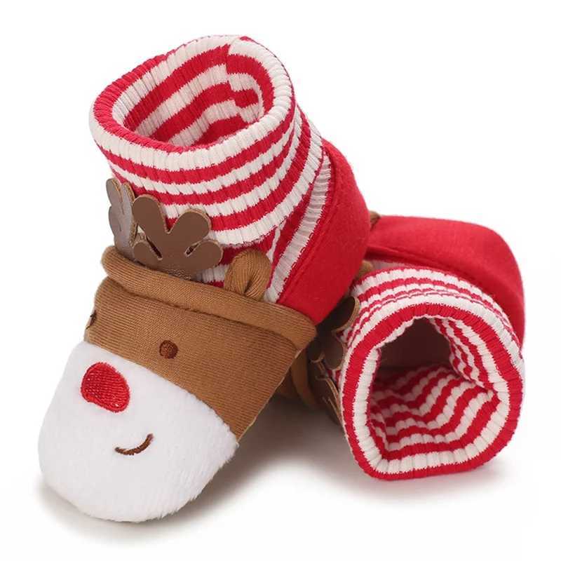 Boots Infant Newborn Booties Santa Foot Socks Baby Christmas Lovely Snowflake Design Winter Warm Slippers Anti-Slip Shoes H241212R9TT