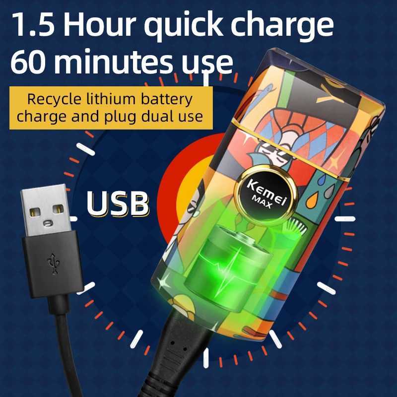 Kemei Titanium Double Foil Reciprocating Electric Shaver Professional Hair Clipper Shaver Mens Graffiti Pattern KM-RS7098 W241212