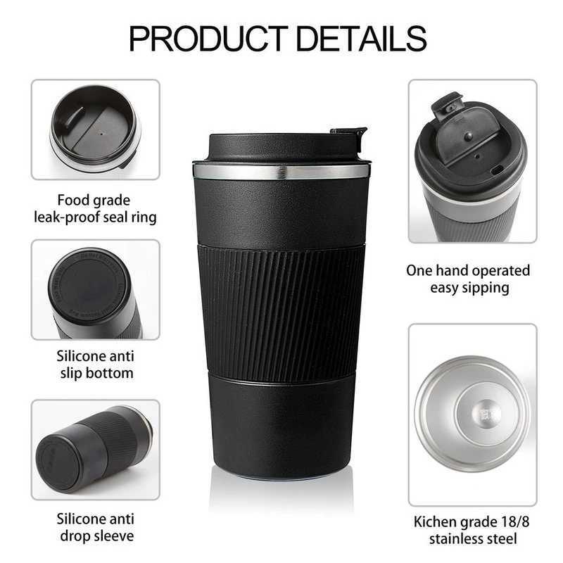 380ml 510ml stainless steel coffee cup hot g Garrafa Termica coffee cup Termico Caneca anti slip travel car filling cylinder Y241211
