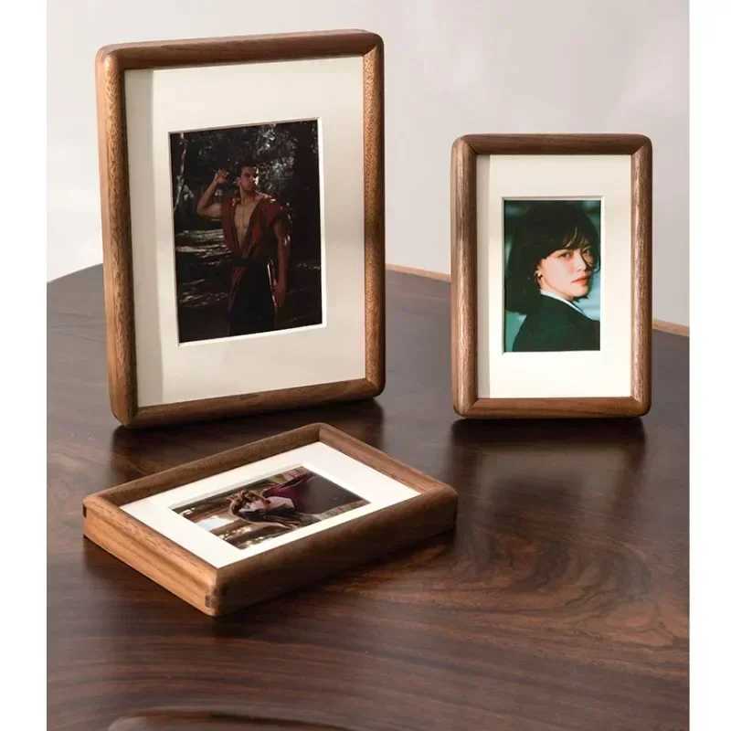 Frames Black walnut solid wood rounded swing table 6/7/8 inch Mortise Tenon home decoration picture frame CL241231 H260306