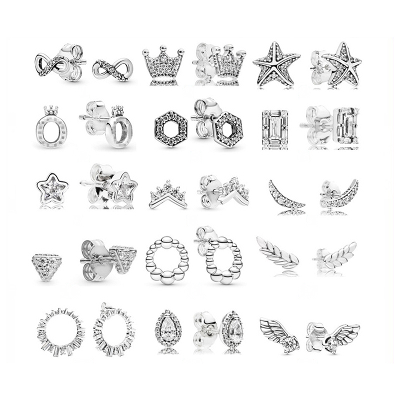 Trendy Luxury Designer Cute Star Crown Stud Earrings s925 Sterling Silver Diamond CZ Women Birthday Christmas Wedding Gift Jewelry E024