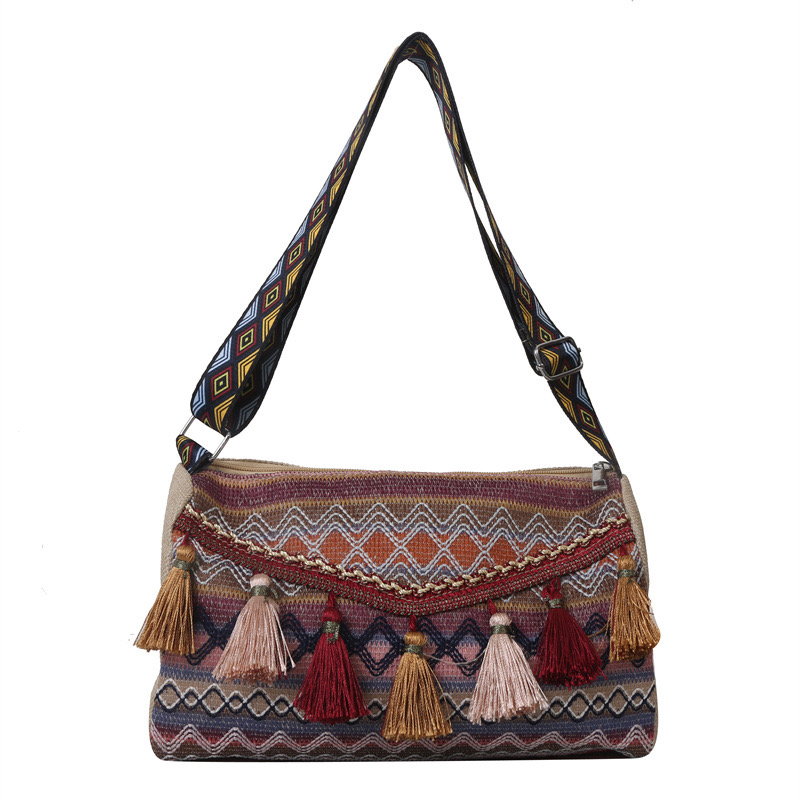 2025 new Ethnic shoulder small square new popular Bohemian style simple and niche crossbody travel women's bag zhanyishengli