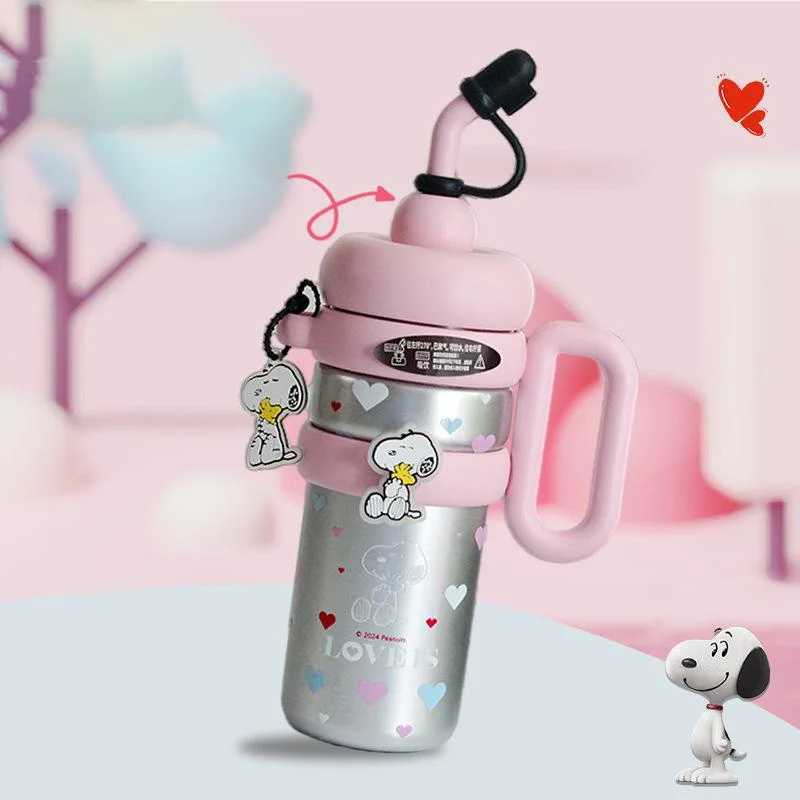 New cartoon cute straw filled cup large capacity water cup ceramic lined straw cup stainless steel cup Y241211