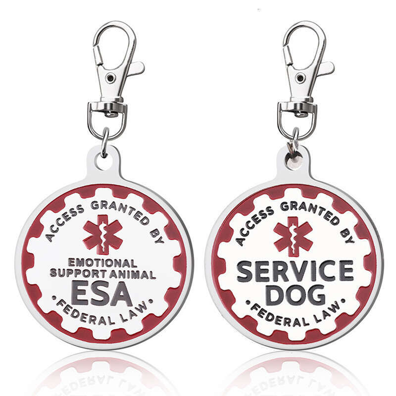 2Pc Stainless Steel Engraved Nameplate Emotional Support Animal ESA Service ID Tag Dog Collar Acceorie