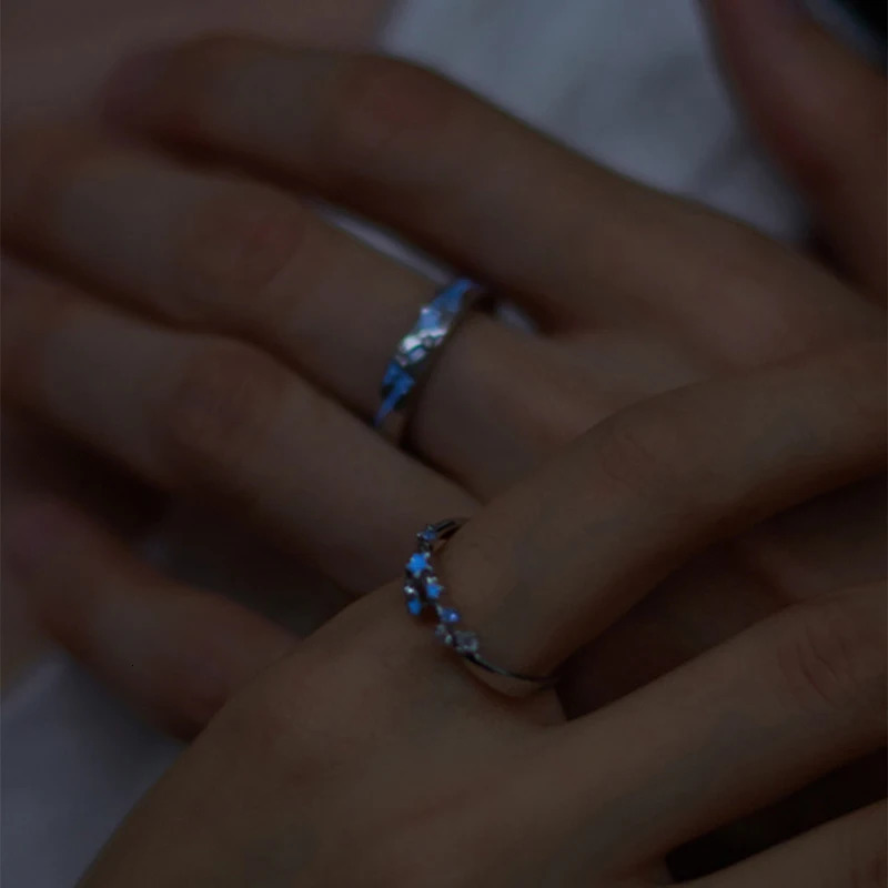 2pc Luminous Star Adjustable Finger Ring Vintage Couple Y2K Jewelry Valentines Day Gift 241210