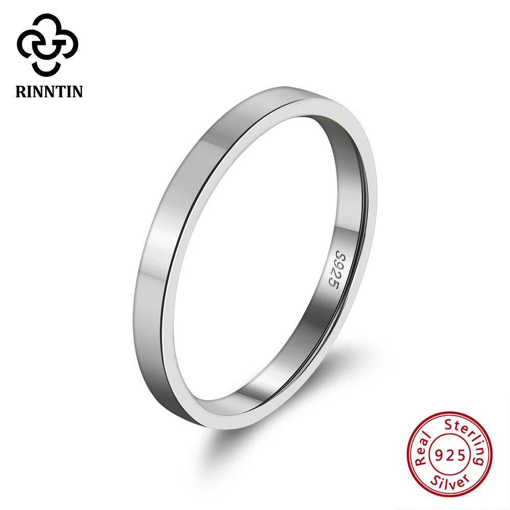 Rindtin 925 sterling silver 1mm 2mm m simple wedding statement ring womens anniversary stacked finger jewelry APR33 241210