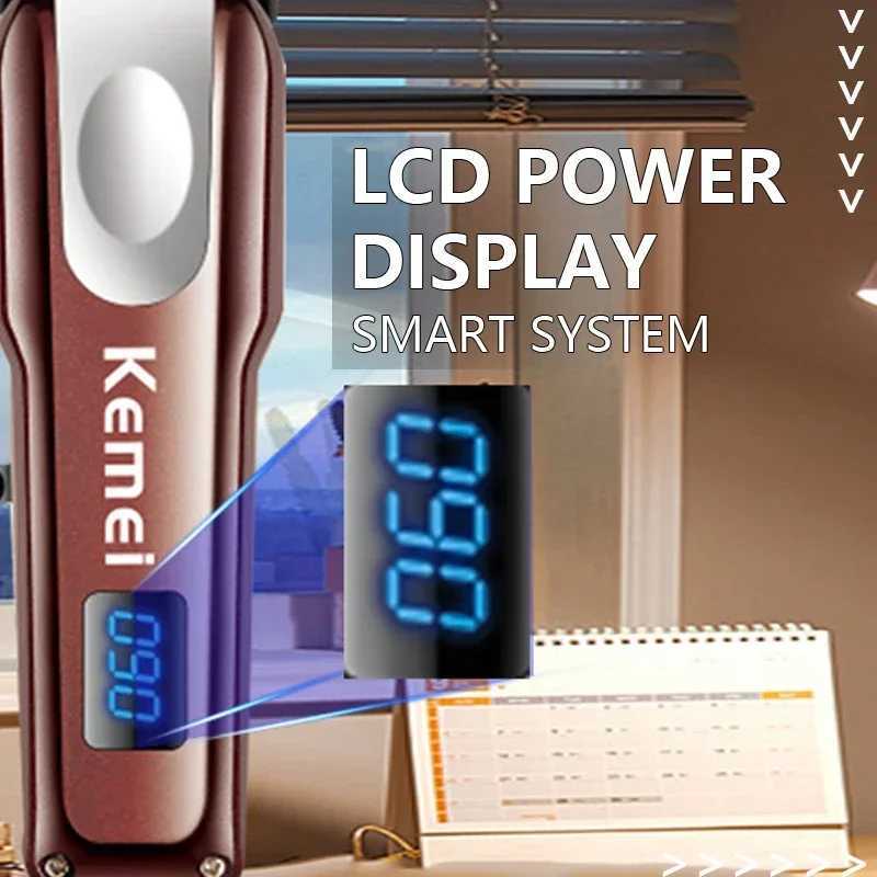 Kemei KM233 Professional Mans Hair Cutting Machine - Mini Portable Digital Display High Power Clippers W241212