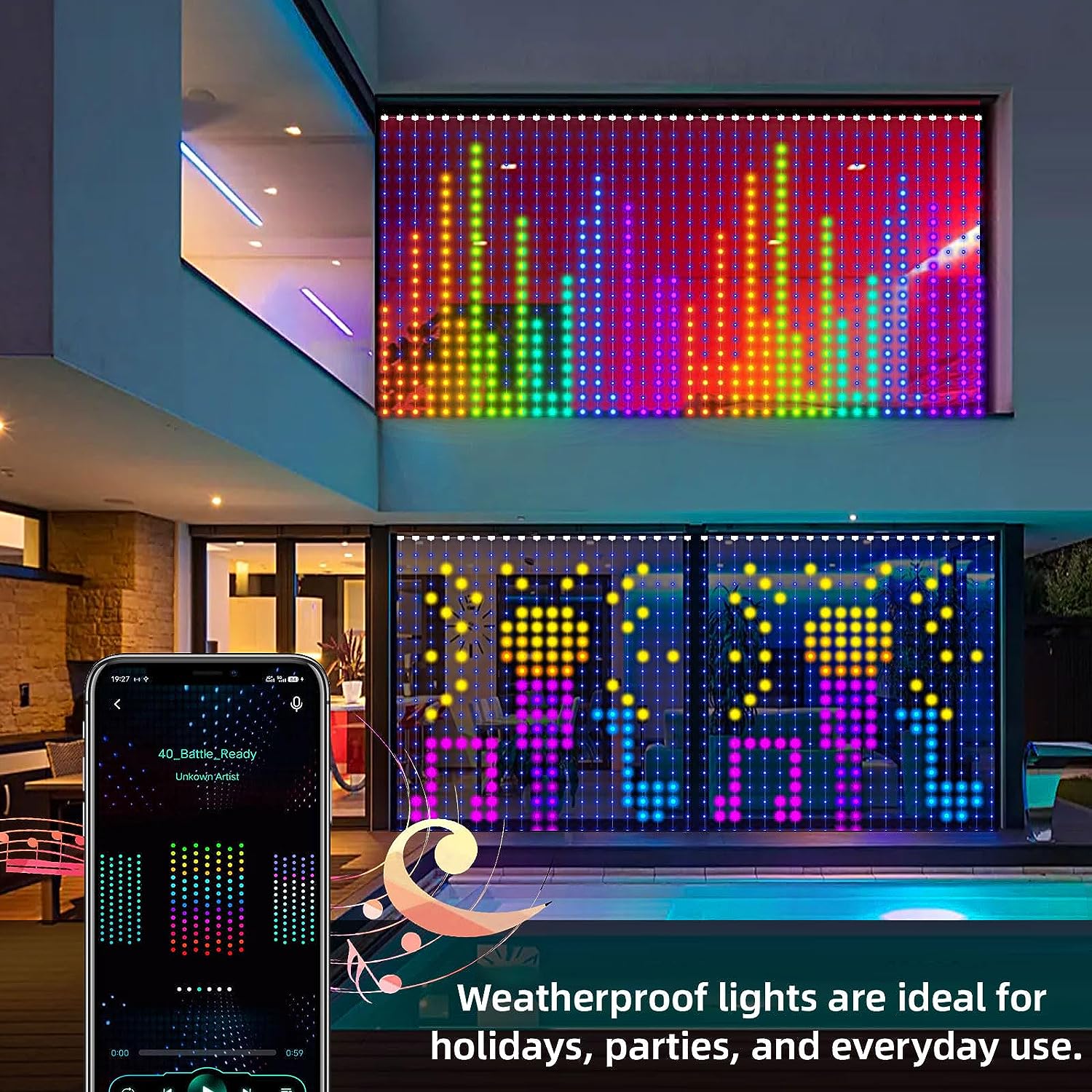 400 LED Smart Curtain Lights, DIY Programming App Remote Control RGB Fairy String Lights, Smart LED Curtain Lights, Color Changing Wall Lights, Dynami