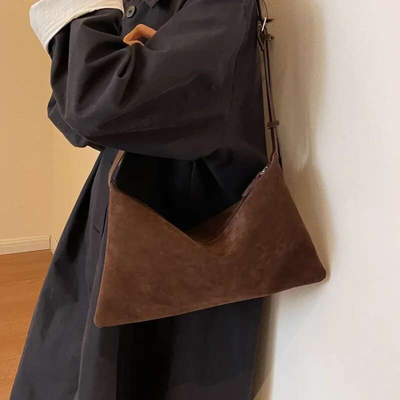 Women's Slouchy Vintage Frosted Suede New Fall/Winter Shoulder Underarm Simple Tote Large Capacity Commuter Bag