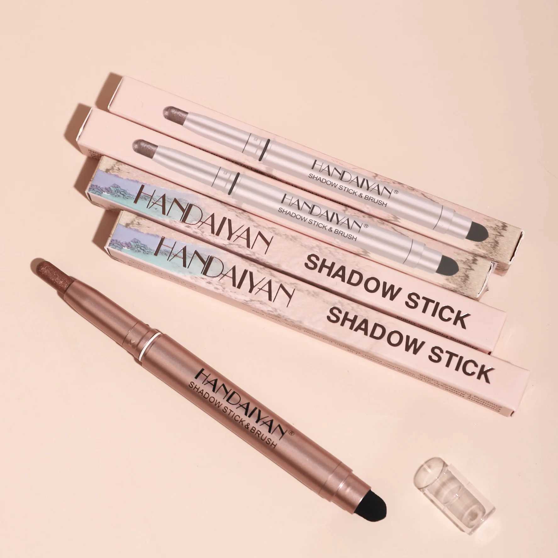 Metal double head eye shadow stick diamond low light fluorescent pen super pigment durable cream eye shadow sponge penW241212
