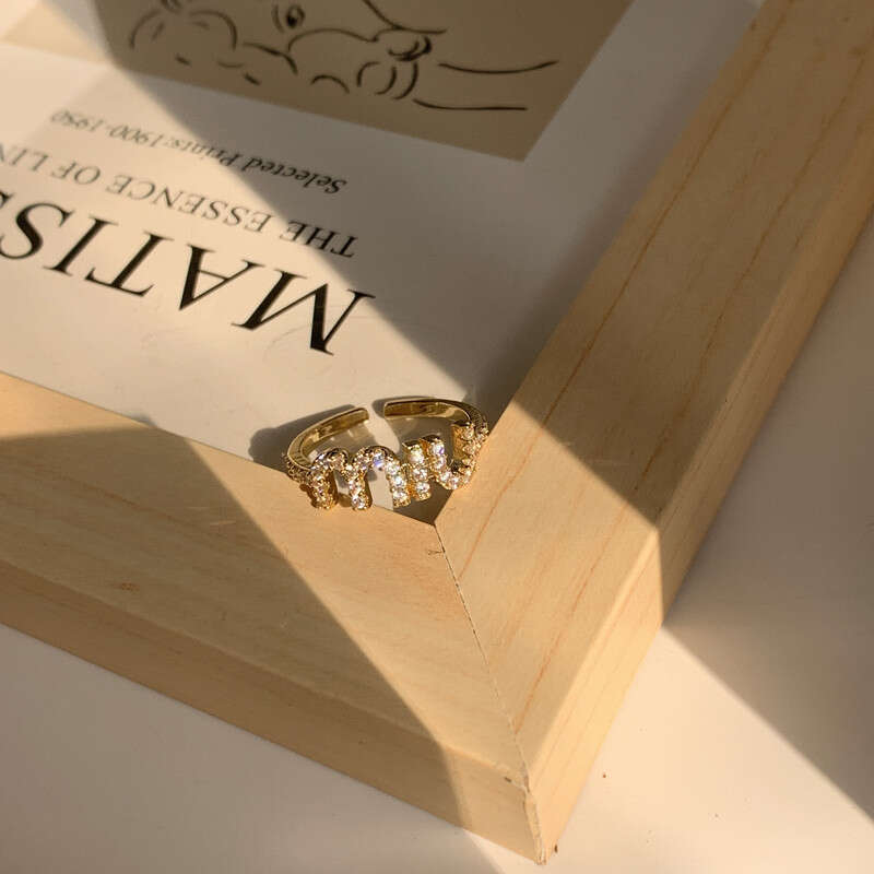Korean New Letter M Crystal Zircon Adjustable Ring for Women Gold Color Couple Rings Elegant Women's Daily Work Accessories