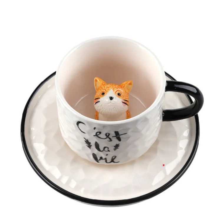 Cute little cat ceramic cat paw cup afternoon tea coffee cup ceramic cup with plate suitable for couples and children to drink milk Y241211