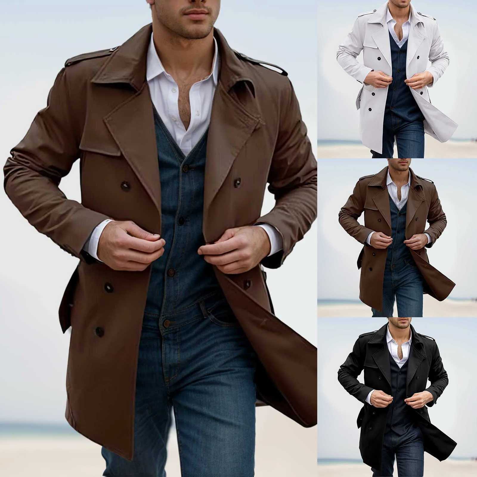 Fashionable classic mens wool jacket autumn and winter new item lapel double button windproof slotted jacket with cold mid length jacket W241211