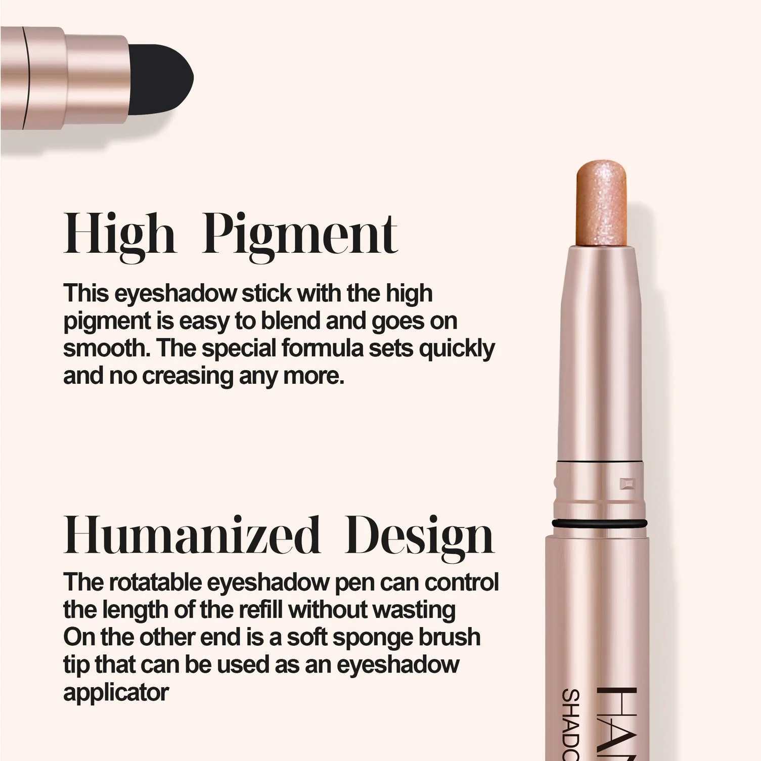 Metal double head eye shadow stick diamond low light fluorescent pen super pigment durable cream eye shadow sponge penW241212