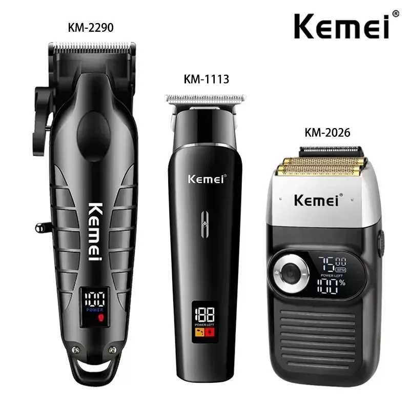 Kemei KM-2026 KM-1113 KM-2290 Professional Electric Hair Clipper Kit Mens Shaver Cordless Hair Clipper Trimmer USB Shaver W241212