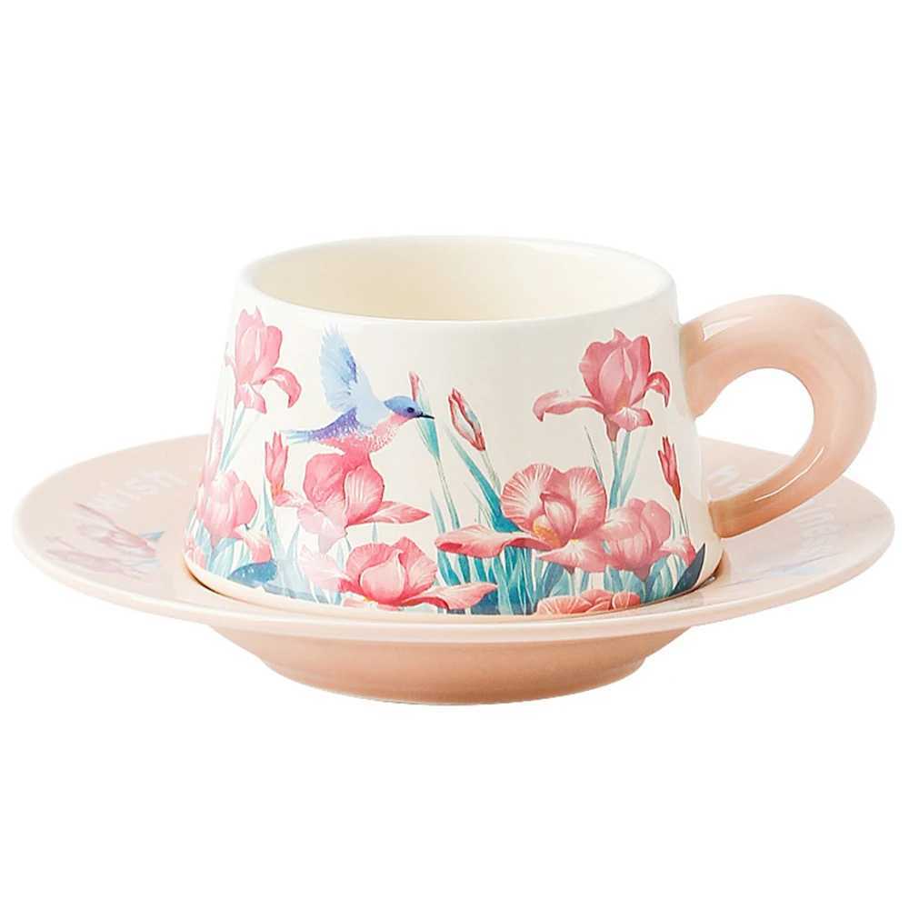 Vintage Ceramic Coffee Cup Exquisite Flower Pattern Ceramic G-Light Luxury Coffee Cup Tableware Set Gift Box Y241211