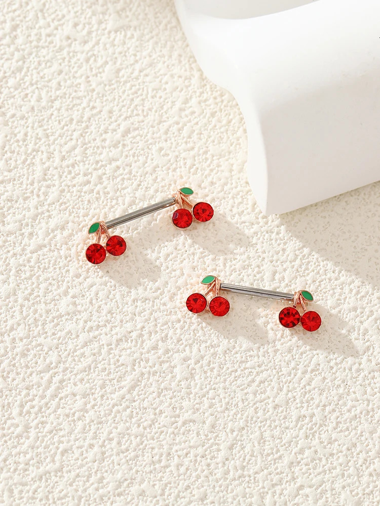 KUNIU2pcs Y2K Cute Cherry Nipple Ring Female Body Piercing Jewelry Stainless Steel 241210