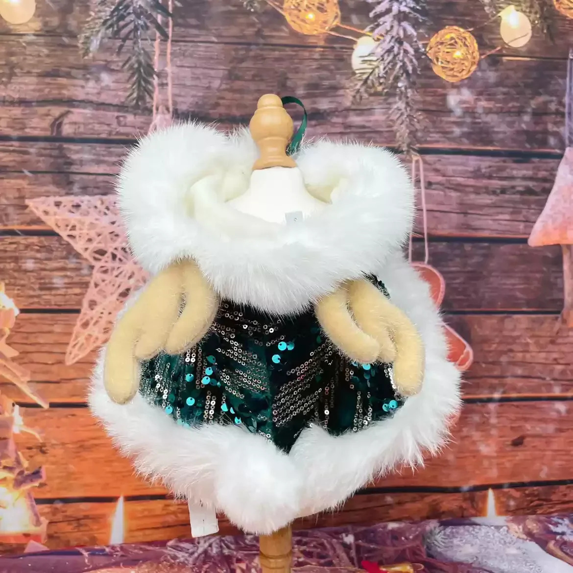 Year Christmas Pet Dog Clothes Fashion Red Green Sequin Elk Cloak Coats For Small Medium Dog Winter Warm Clothing Puppy Coat 241212