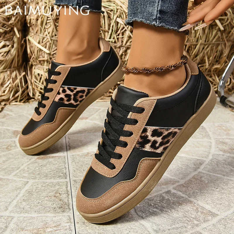 hot Leopard Print Sneakers for Women - Casual Lace Up Running Shoes, Comfortable Walking Flats with Stylish Design