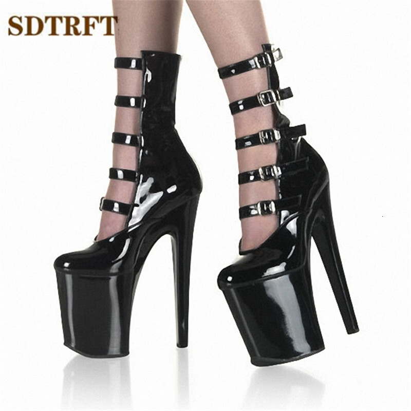 SDTRFT Pole Dancing Ankle Boots 23Cm Thin Heels Sexy Fetish Patent Hoof Platform Botas Mujer Ladies Shoes Woman Wedding Pumps