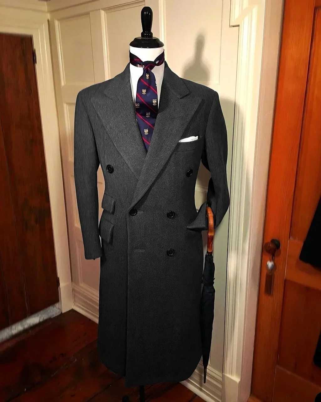 2024 New Daily Mens Trench Jacket Single Jacket All Mens Teno Peak Collar Formal Long Jacket Promotion Business Elegant Mens Winter Jacket W241211