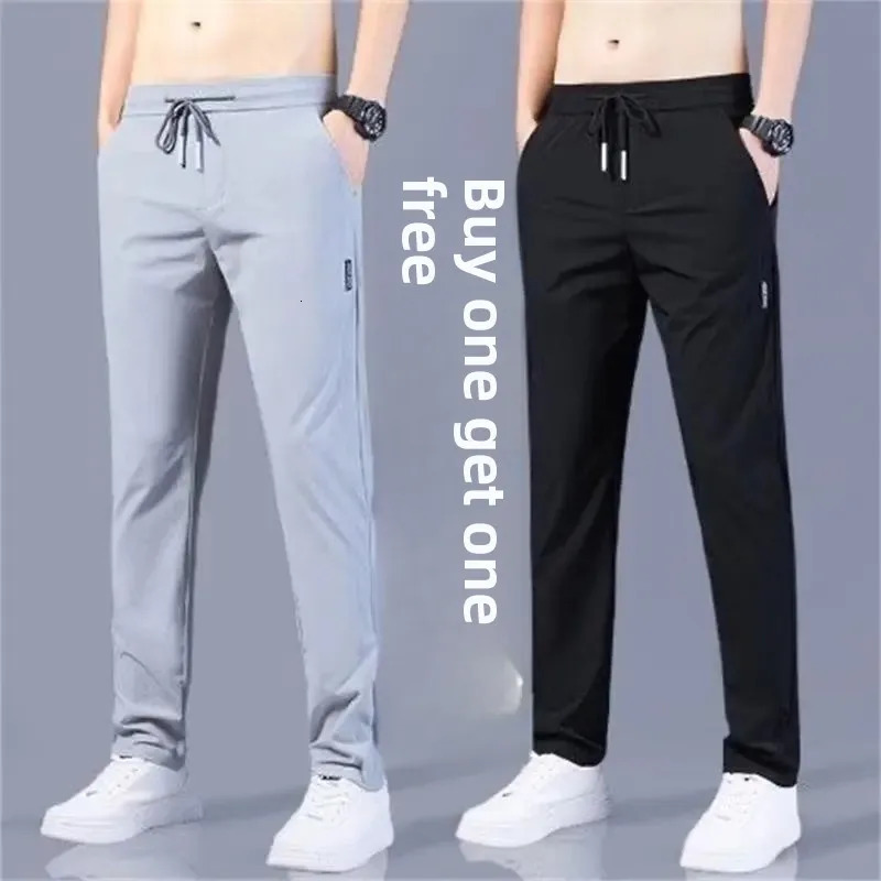 Spring Autumn Mens LooseFit StraightLeg Cropped Pants Trendy Casual Sweatpants Fashionable Solid Color Elastic Youth 241203Z