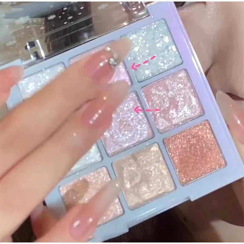 9-color glitter snowflake eye shadow palette fantasy girl glasses eye shadow matte highlight cool color charming eye shadow makeupW241212
