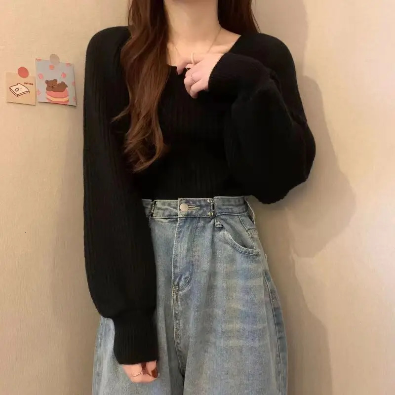 Autumn Winter Loose Women Sweaters Casual Soft Long Puff Sleeve Pullovers Jumpers Knitwear Basic Sweater For Tops y241203