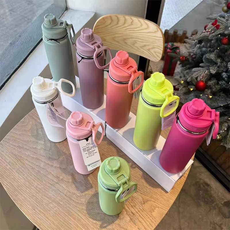 710ml inflatable water bottle sports water bottle stainless steel and titanium vacuum portable leak proof outdoor cup Y241211