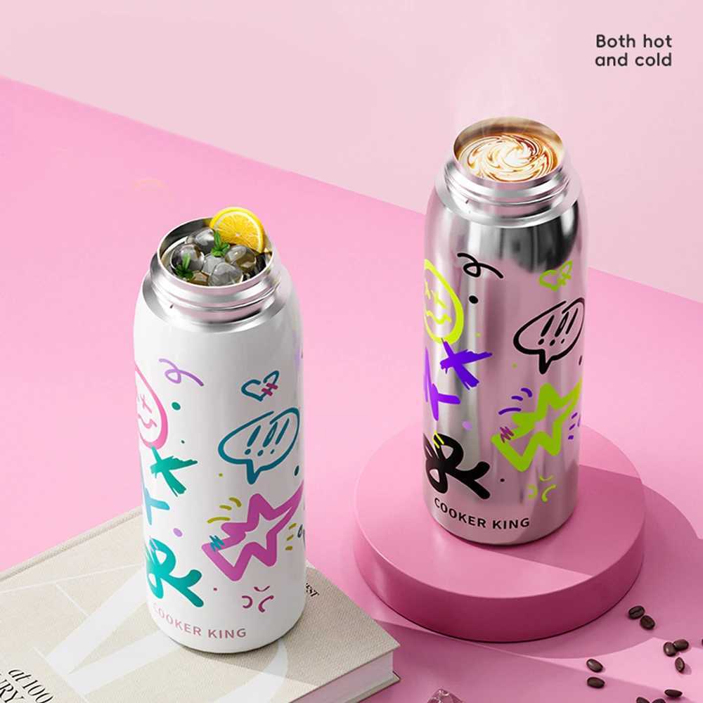 COOKER KING 500ML Large Capacity Insulated Cup Stainless Steel Childrens Water Cup Boys and Girls Student Straw Cup Y241211