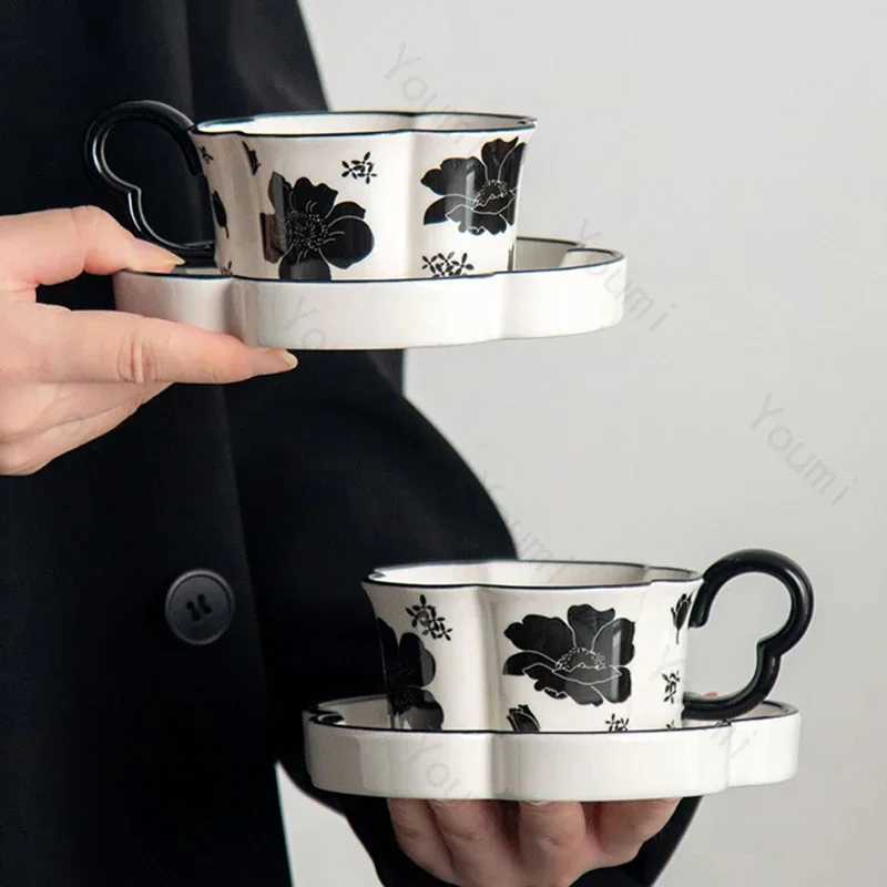 Luxury ceramic coffee cup retro exquisite floral couple GS breakfast oatmeal milk cup high-end water cup Y241211