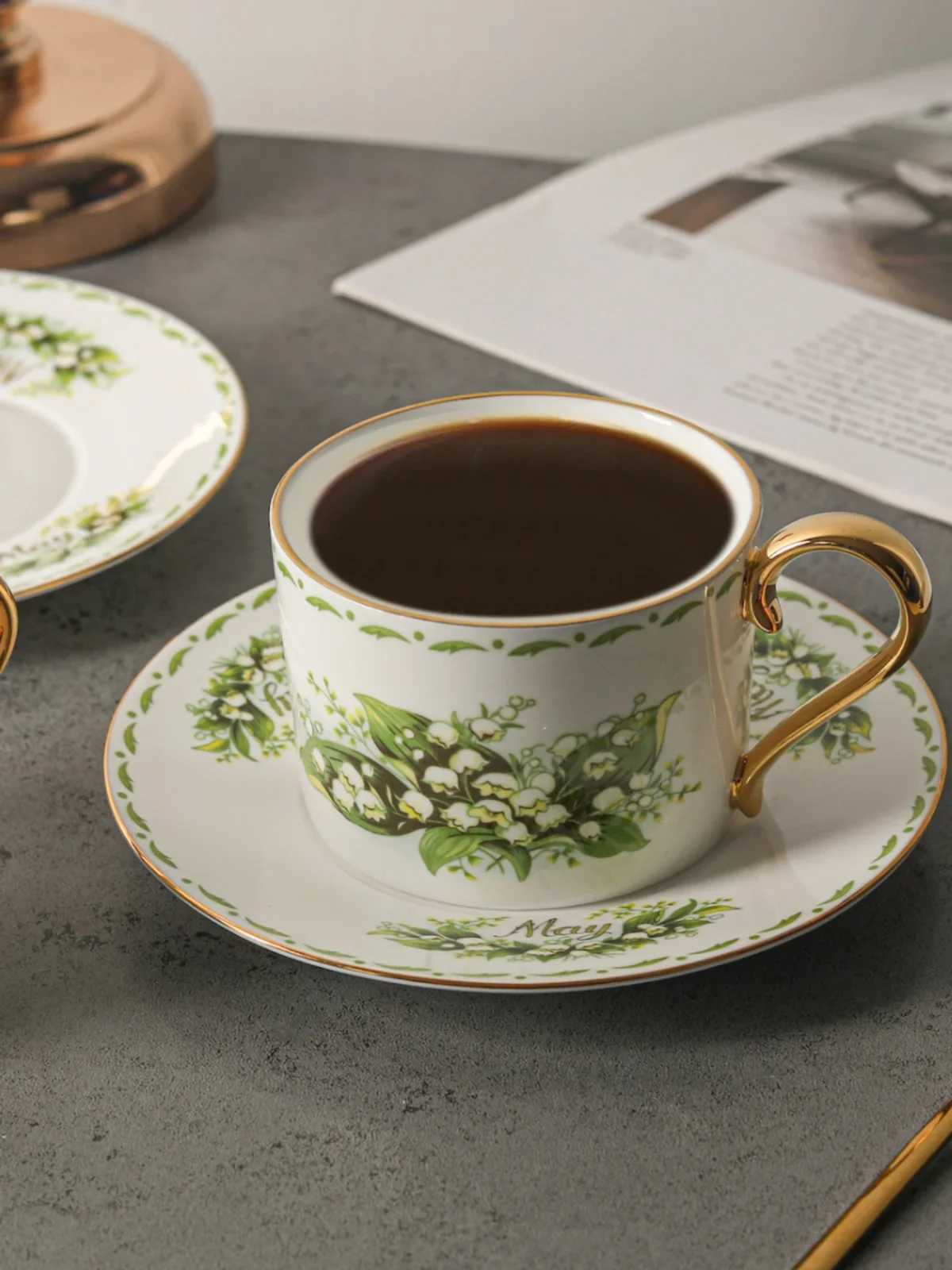 Valley Lily Bone Gold Plated Light Luxury Coffee Cup and Sauce Set Afternoon Tea Cup and Sauce Housewife Y241211