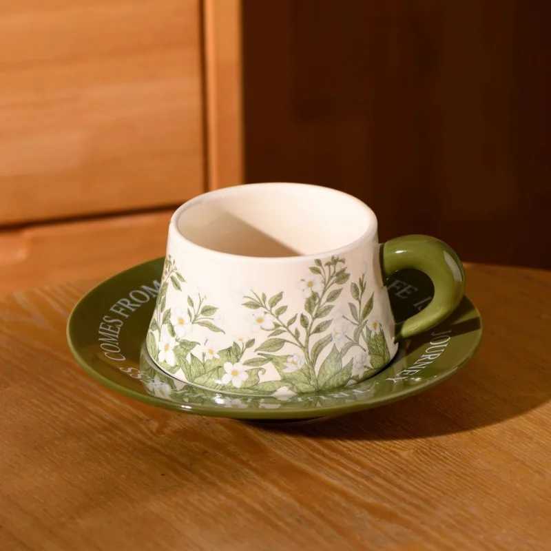 Ceramic GS vintage hand-painted coffee cup green bell orchid cup and sauce kitchen board afternoon tea beverage g Y241211