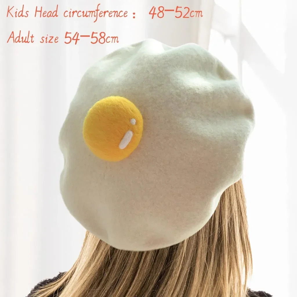 Womens Cute Hat Yolk Handmade Wool Felt Painter Creative Parents rens Hat Cute Poached Egg Beret Fashion Womens Hat 241211