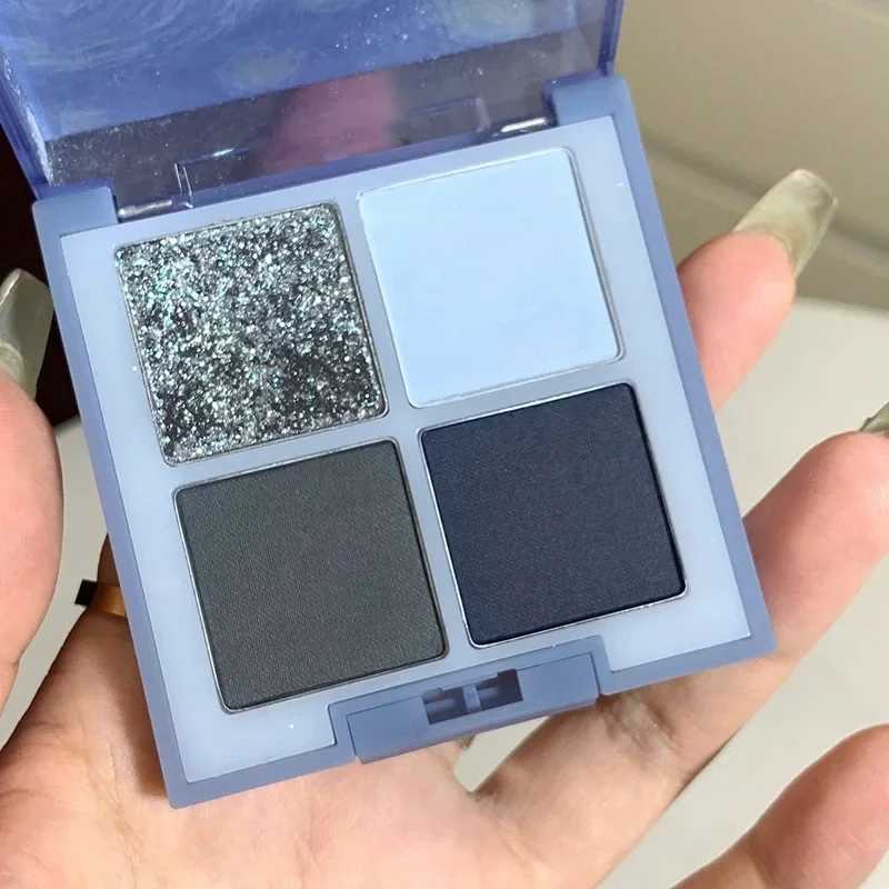 4-color glitter blue eye shadow palette matte fine glitter acrylic eye shadow palette durable waterproof eye shadow cosmeticsW241212