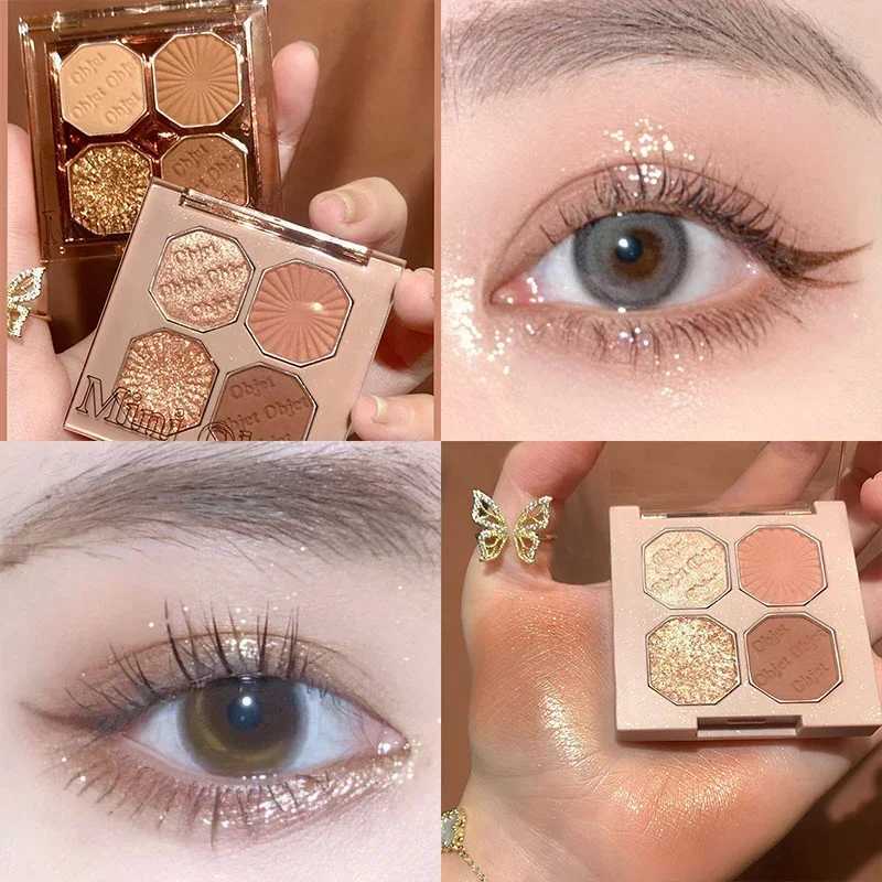 Four-color Eyeshadow Palette Daily Bright And Shiny Matte Earth Tones Eye Shadow Waterproof Glitter silkworm Shimmer CosmeticsW241212