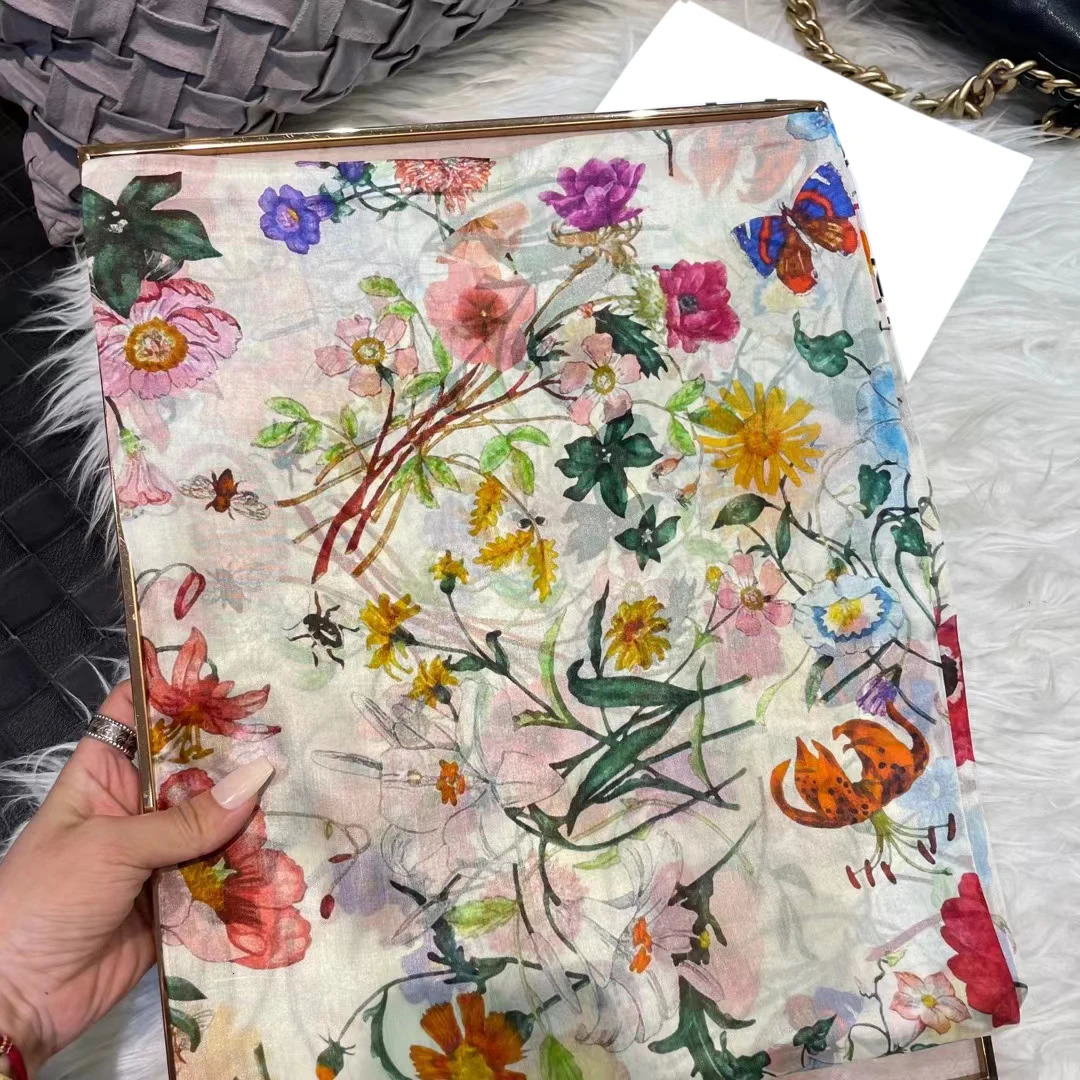 White 100% silk scarf womens scarf Bufandas summer beach shawl Foulard autumn and winter flower long neck scarf headscarf 241211